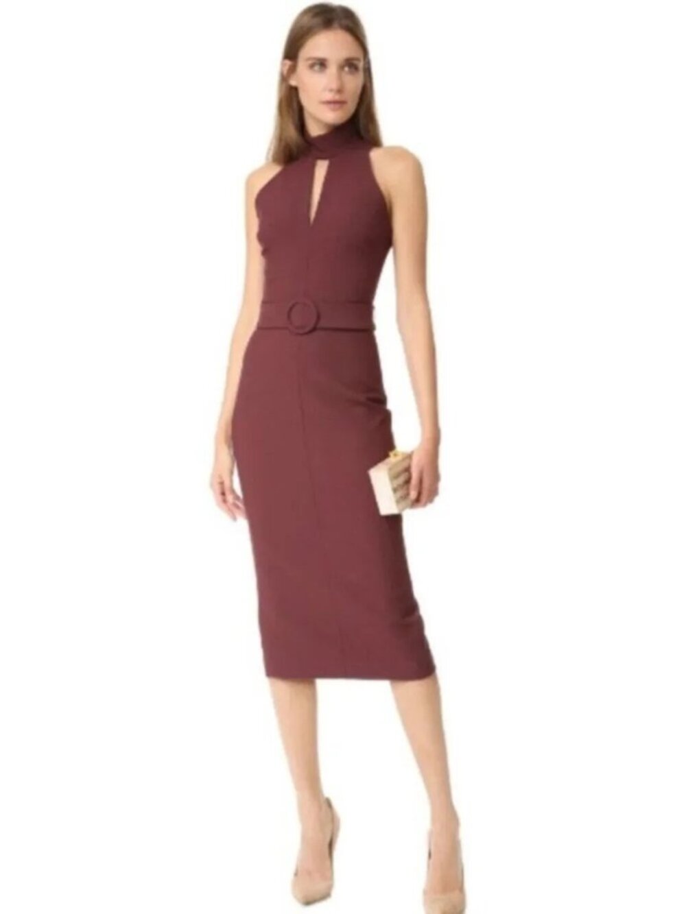 NWT $395 Cinq à Sept Juniper Belted Dress Rum Raisin Size 8